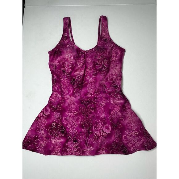 Islander Purple Gold Floral Lightly Padded Skirted One Piece Swimsuit Size 10 - Picture 5 of 10